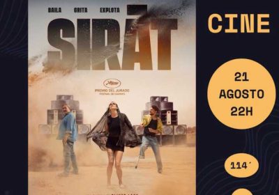 Cartel da proxección de Sirat de Oliver Laxe en Baio, Zas, o 21 de agosto de 2026 dentro do Ciclo Mestre Mateo