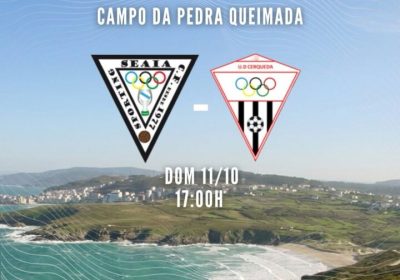Cartel del partido Sporting Seaia CF contra UD Cerqueda, 11 de octubre de 2026 en el Campo da Pedra Queimada de Malpica.