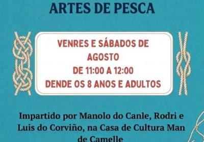 Cartel do obradoiro de nós e artes de pesca en Camelle
