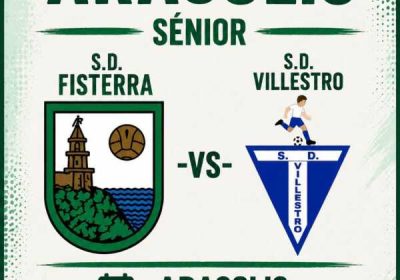 Cartel del Trofeo Arasolis sénior entre S.D. Fisterra y S.D. Villestro en Fisterra, 30 de agosto de 2026