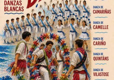 Cartel do II Encontro de Danzas Brancas «Mar de Danzas» en Camariñas, 22 de agosto de 2026
