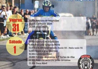 Cartel de la V Motofesta de Ponteceso, con exhibiciones stunt, rutas en moto y actividades