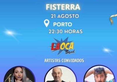 Cartel de la Verbena Xacobea Camiñantes e Cantantes en el Porto de Fisterra, 21 de agosto de 2026