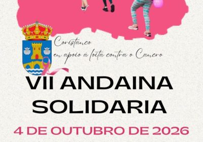 Cartel de la VII Andaina Solidaria pola Loita contra o Cancro en Coristanco, 4 de outubro de 2026