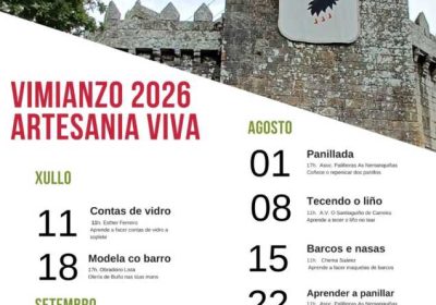 Cartel de Vimianzo 2026 Artesanía Viva, con talleres de julio a septiembre en el Castelo de Vimianzo