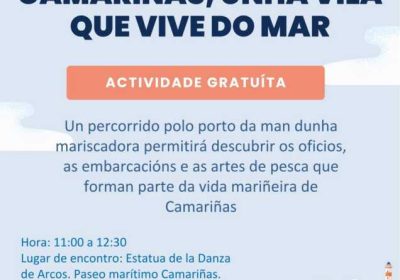 Cartel da visita guiada de turismo mariñeiro “Camariñas, unha vila que vive do mar”, o 18 de setembro de 2026