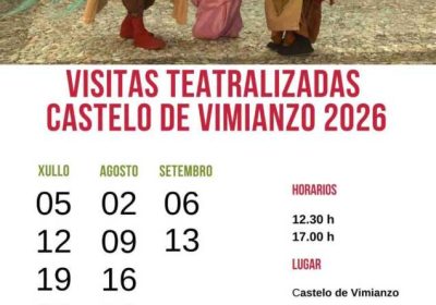 Cartel de las visitas teatralizadas al Castelo de Vimianzo 2026, con fechas de julio, agosto y septiembre