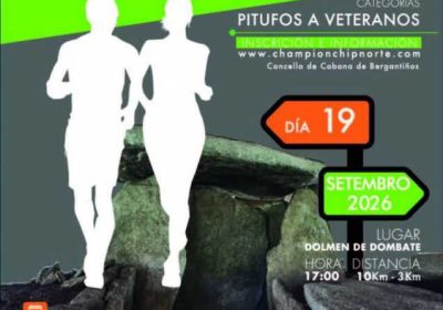 Cartel de la XI Carreira Popular Dolmen de Dombate, el 19 de septiembre de 2026, con pruebas de 10 km y 3 km