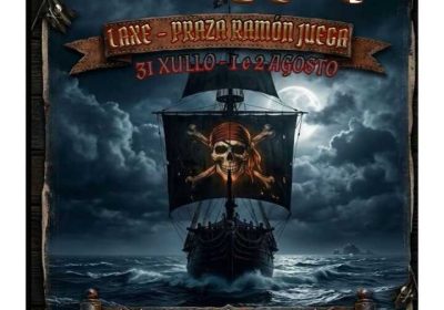 Cartel del XIII Mercado Pirata de Laxe en la Praza Ramón Juega