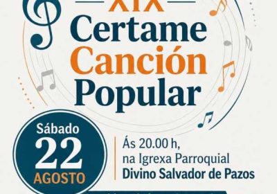 Cartel del XIX Certame Canción Popular de Pazos 2026 con tres corales participantes