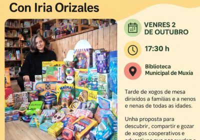 Xogando por un mundo mellor con Iria Orizales na Biblioteca Municipal de Muxía o 2 de outubro de 2026