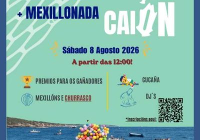 Cartel de la Xornada do Mar 2026 en Caión con carrera de carrilanchas, mexillonada y actividades en el puerto