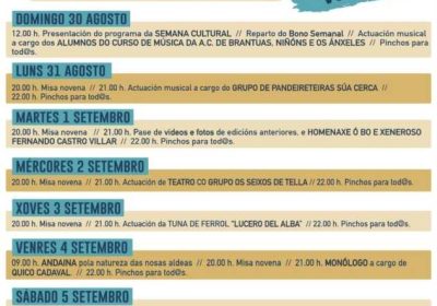 Cartel de la XVIII Semana Cultural de Brantuas-Niñóns 2026, del 30 de agosto al 7 de septiembre en la Casa dos Veciños
