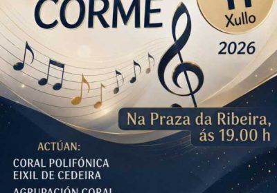 Cartel del XXII Festival Habaneras Corme, el sábado 11 de julio de 2026 a las 19:00 h en la Praza da Ribeira.