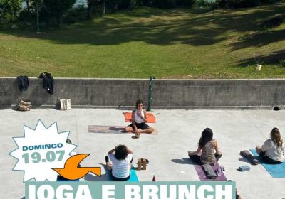 Cartel de yoga y brunch con Miriam Lado en Lagomar Camping el 19 de julio