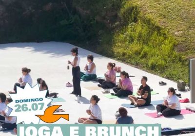 Cartel de yoga y brunch con Miriam Lado en Lagomar Camping el 26 de julio