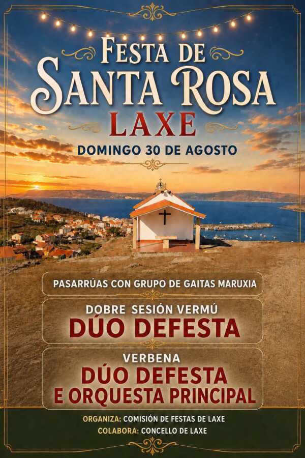 Cartel de la Festa de Santa Rosa de Laxe, domingo 30 de agosto de 2026