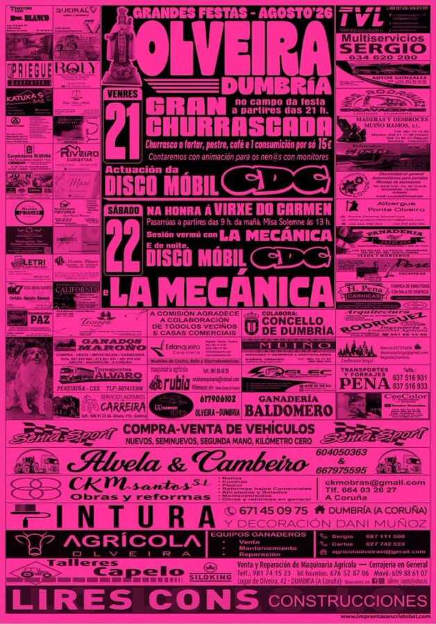 Cartel de las Festas do Carmen de Olveira 2026 en Dumbría