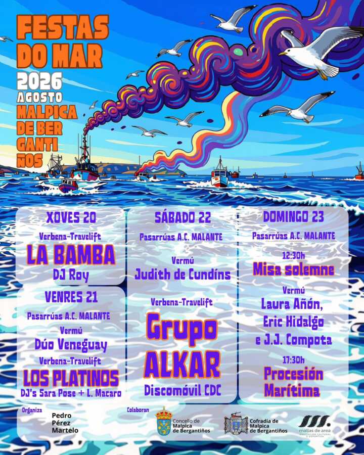 Cartel de las Festas do Mar 2026 de Malpica de Bergantiños, del 20 al 23 de agosto