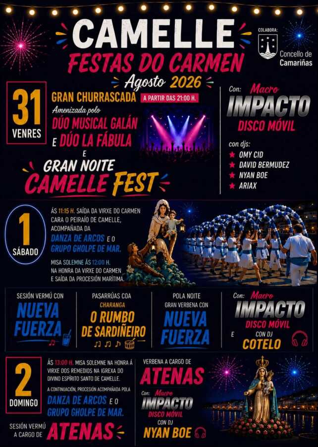 Cartel de las Fiestas del Carmen de Camelle 2026, del 31 de julio al 2 de agosto
