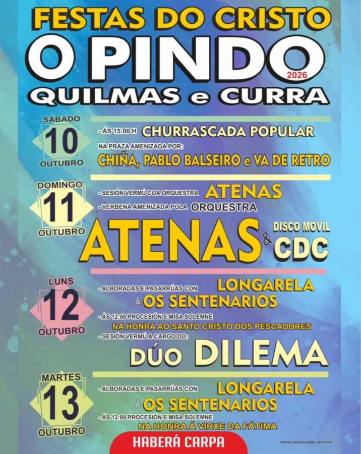 Cartel de las Festas do Cristo 2026 en O Pindo, Quilmas e Curra, del 10 al 13 de octubre