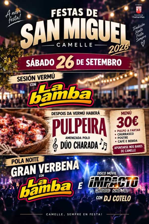 Cartel de las Festas de San Miguel 2026 en Camelle, sábado 26 de septiembre