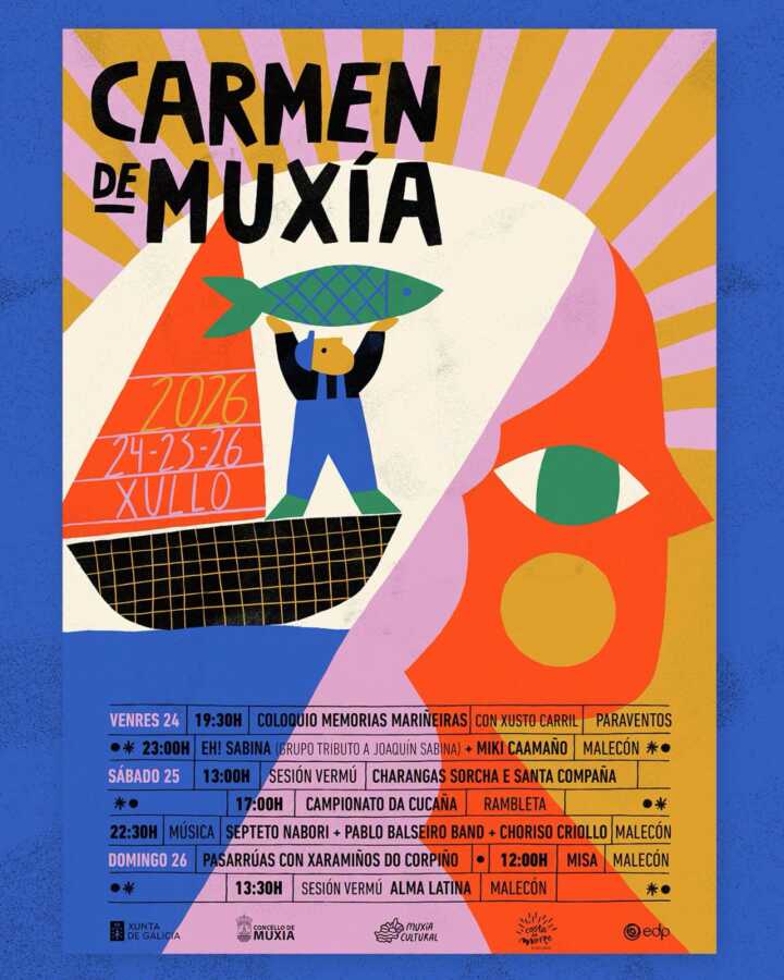 Cartel de las Fiestas del Carmen de Muxía 2026, del 24 al 26 de julio