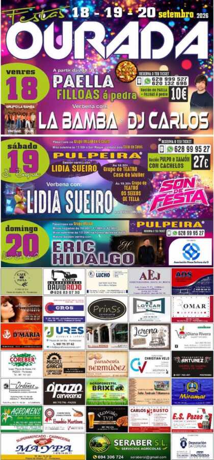 Cartel de las Festas de Ourada 2026 en Cores, Ponteceso, del 18 al 20 de septiembre