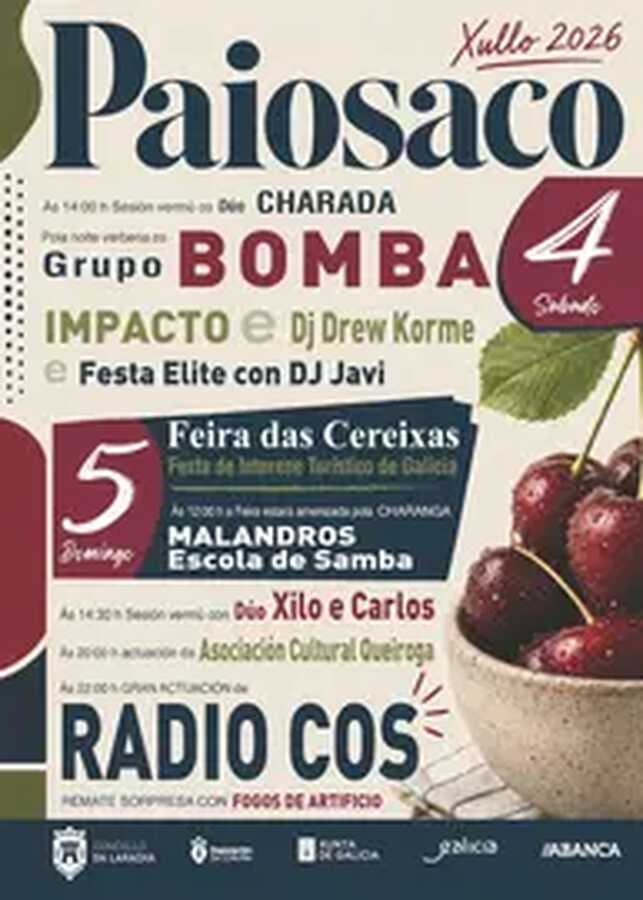 Cartel de las fiestas de Paiosaco y la Feira das Cereixas 2026 en A Laracha