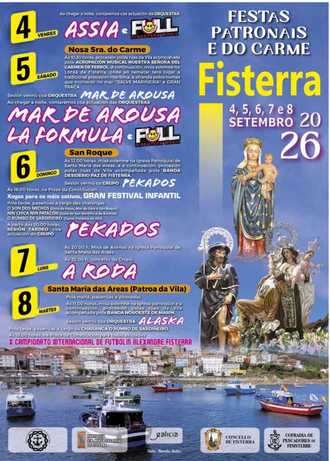 Cartel de las Fiestas Patronales y del Carmen de Fisterra 2026, del 4 al 8 de septiembre