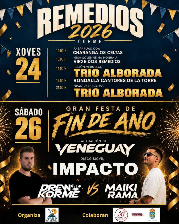 Cartel das Festas dos Remedios 2026 en Corme, con programación do 24 e 26 de setembro