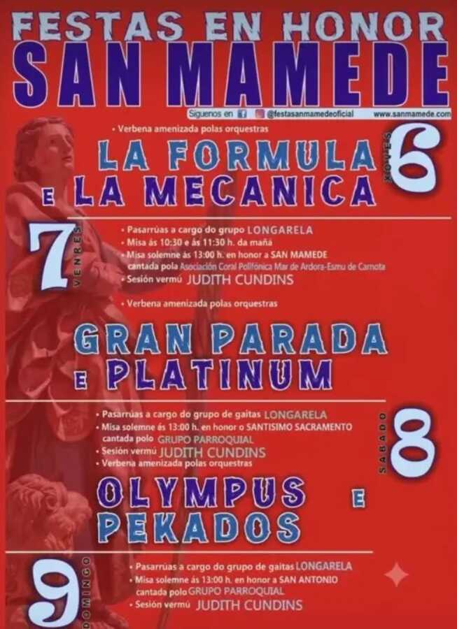 Cartel de las Fiestas de San Mamede 2026, celebradas del 6 al 9 de agosto en San Mamede, Carnota