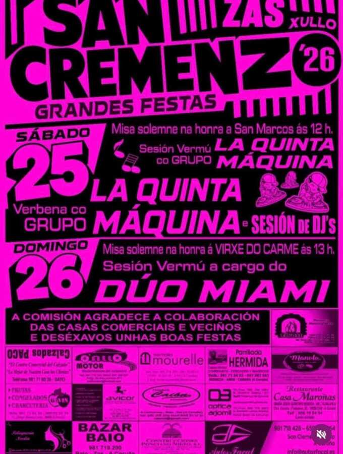 Cartel de las fiestas de San Marcos y la Virxe do Carme en San Cremenzo de Pazos