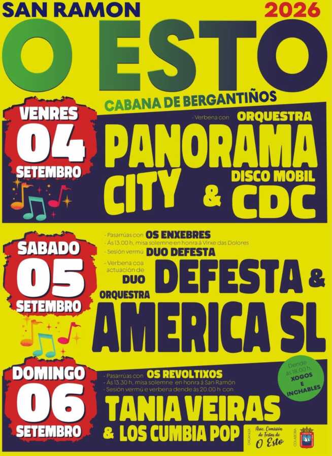 Cartel de las fiestas de San Ramón de O Esto 2026 en Cabana de Bergantiños, del 4 al 6 de septiembre