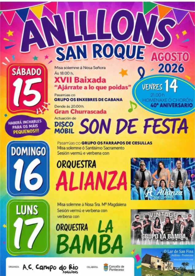 Cartel de las Fiestas de San Roque 2026 en Anllóns, Ponteceso