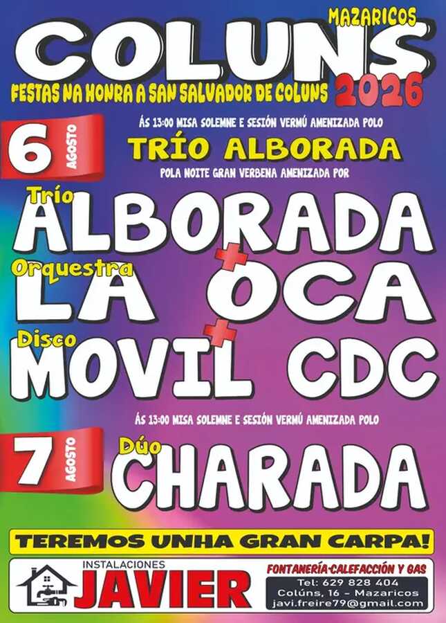 Cartel de las fiestas de San Salvador de Colúns 2026 en Mazaricos