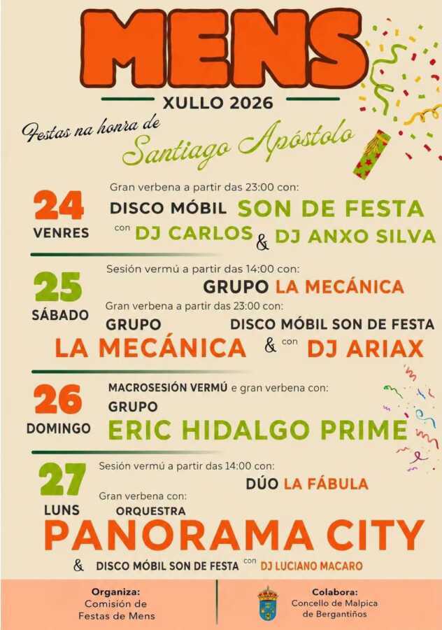 Cartel de las Fiestas de Santiago Apóstol en Mens del 24 al 27 de julio de 2026