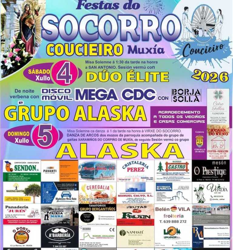 Cartel de las Fiestas del Socorro de Coucieiro 2026 en Muxía