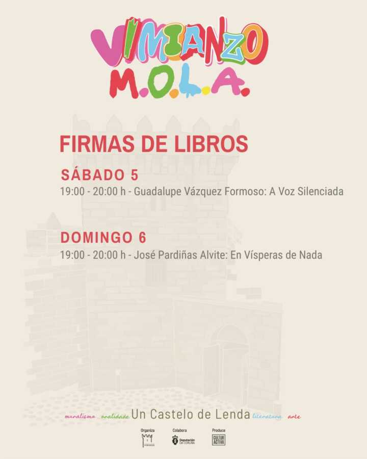 Firmas de libros de Vimianzo M.O.L.A. en el Castelo de Vimianzo, 5 y 6 de septiembre de 2026.