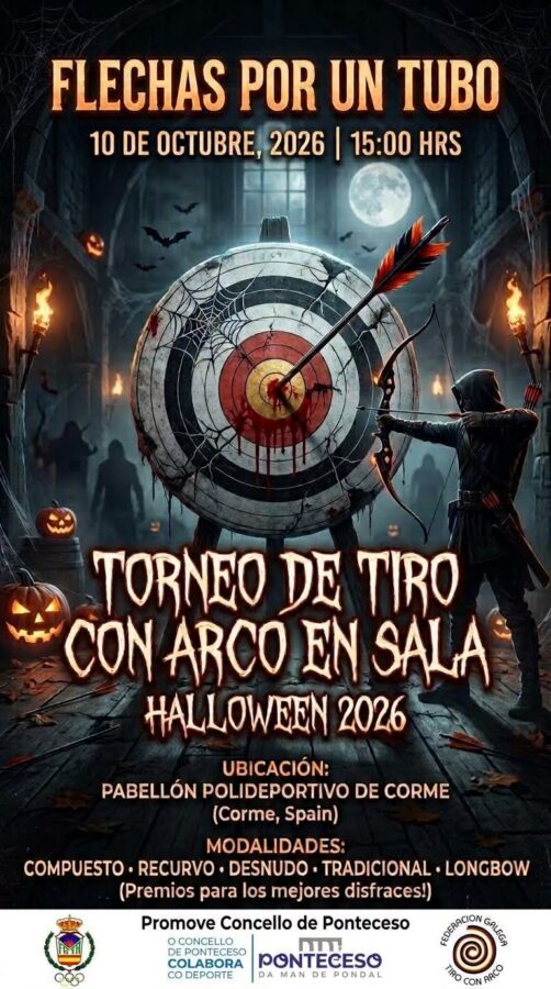 Cartel del torneo de tiro con arco en sala Halloween 2026 en Corme