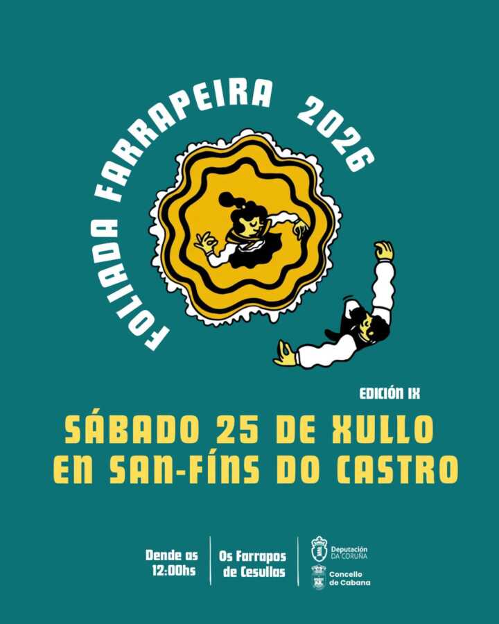 Cartel de la IX Foliada Farrapeira 2026, el sábado 25 de julio en San Fíns do Castro, Cabana de Bergantiños.