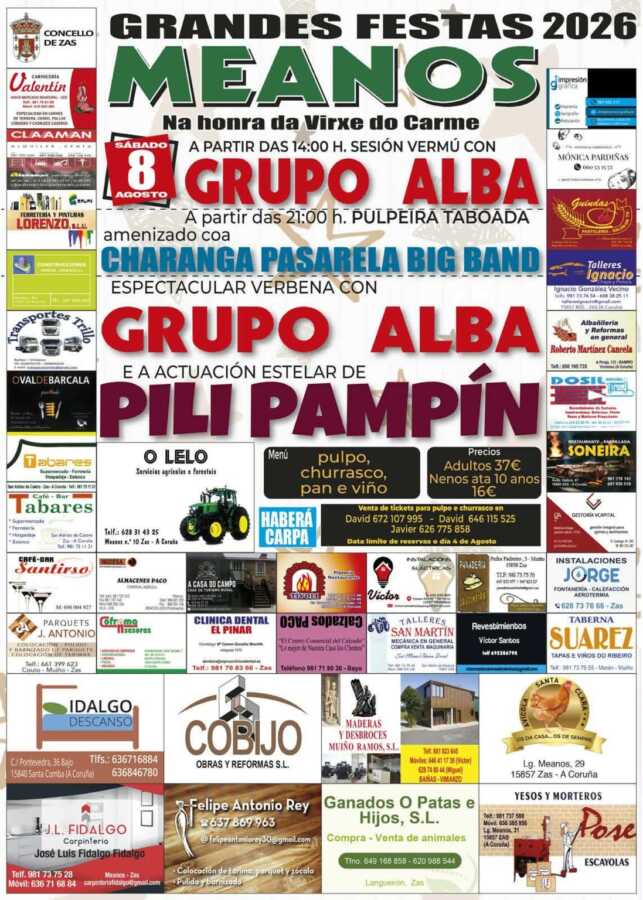 Cartel de las Grandes Festas 2026 de Meanos en honor da Virxe do Carme