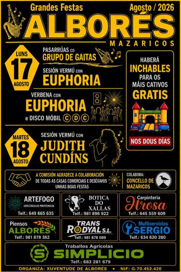 Cartel de las Grandes Festas de Alborés 2026 en Mazaricos