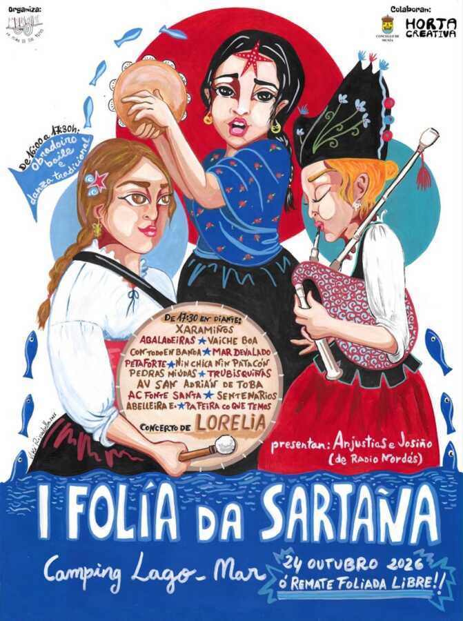 Cartel de la I Folía da Sartaña en Camping Lago-Mar, Muxía, el 24 de octubre de 2026
