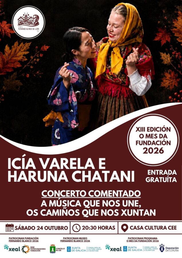 Cartel do concerto comentado de Icía Varela e Haruna Chatani na Casa da Cultura de Cee o 24 de outubro de 2026