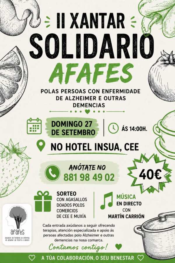 Cartel del II Xantar Solidario de AFAFeS en Cee, a favor de las personas con Alzheimer y otras demencias