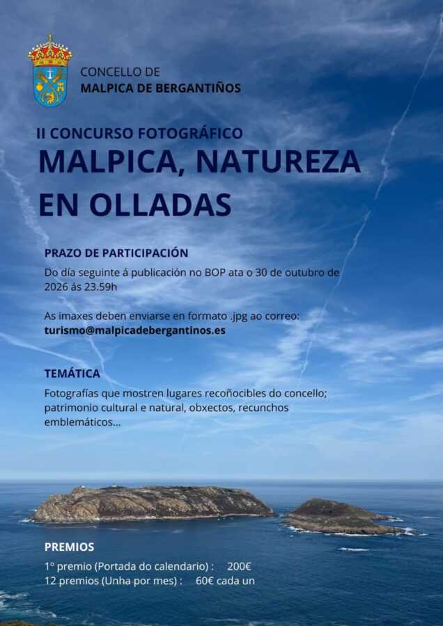 Cartel del II Concurso Fotográfico Malpica, Natureza en Olladas 2026
