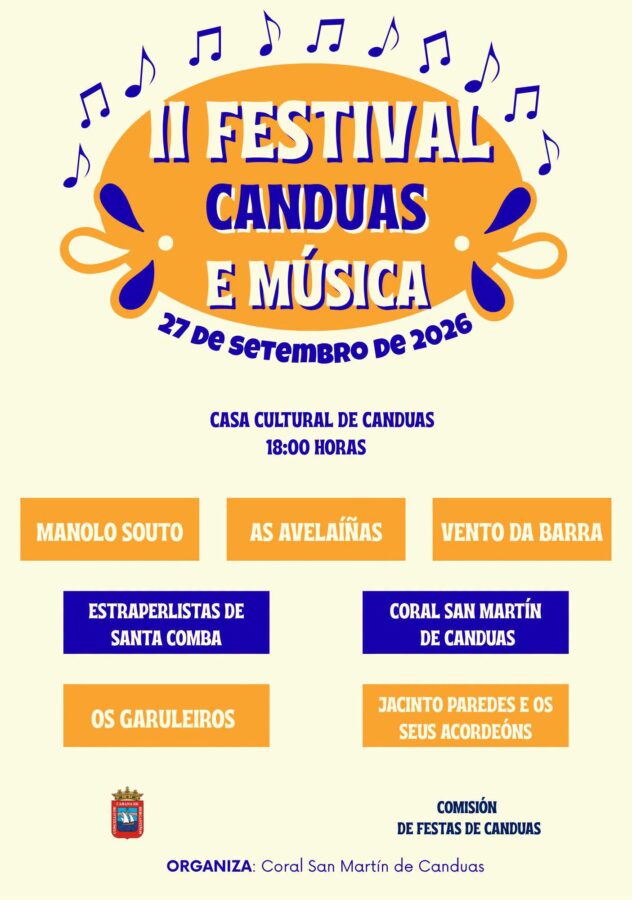 Cartel del II Festival Canduas é Música, 27 de setembro de 2026 na Casa Cultural de Canduas