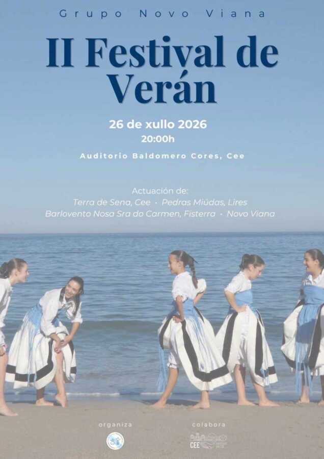 Cartel del II Festival de Verán del Grupo Novo Viana en el Auditorio Baldomero Cores de Cee