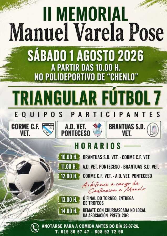 Cartel del II Memorial Manuel Varela Pose, triangular de fútbol 7 en Chenlo